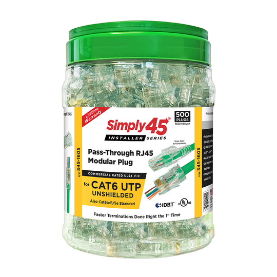 Simply45 Cat6 Unshielded – Pass Through RJ45 – 500 Plugs