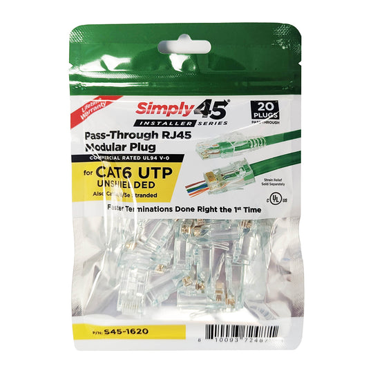 Simply45 Cat6 Unshielded Pass-Through RJ45 Modular Plugs