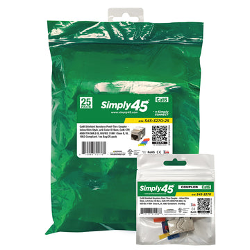 Simply45 Cat6 STP Keystone Feed-Thru Coupler w/6-Color Snap-On ID Bars - 25/Pack