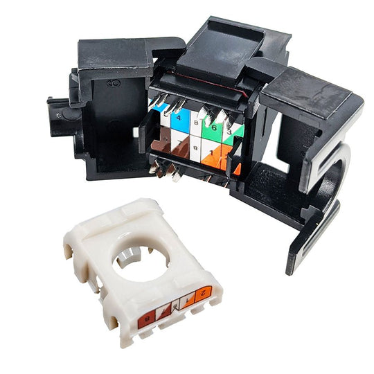 Simply45 Cat5e UTP 180° Keystone Jack, Toolless, Dust Cover, w/6-Color Snap-On ID Bars Included - 25/Pack