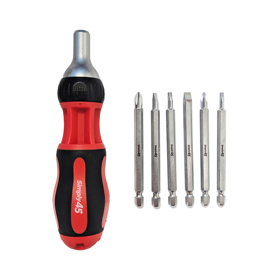 Simply45 7-In-1 Multi Bit Ratcheting Screwdriver, 9" Full Size