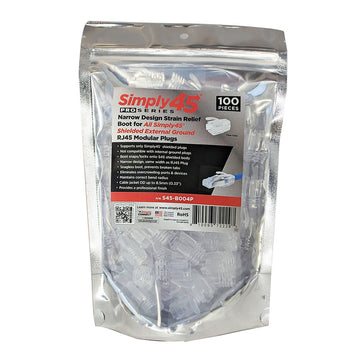 Simply45® ProSeries Integrated Strain Relief for all Simpy45® External Ground Shielded RJ45 – Clear – 100pcs/Bag