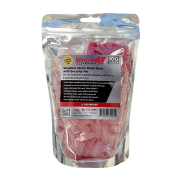 Simply45 PROSeries 7.3mm Strain Relief with Locking Pin for all Simpy45® UTP Cat6/Cat6A RJ45, Red Tint - 100pcs/bag