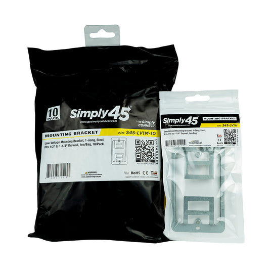 Simply45 Mounting Bracket, 1-Gang, Low Voltage, Cut-In, Steel, Fits 1/2" to 1-1/4" Drywall - 10/Pack