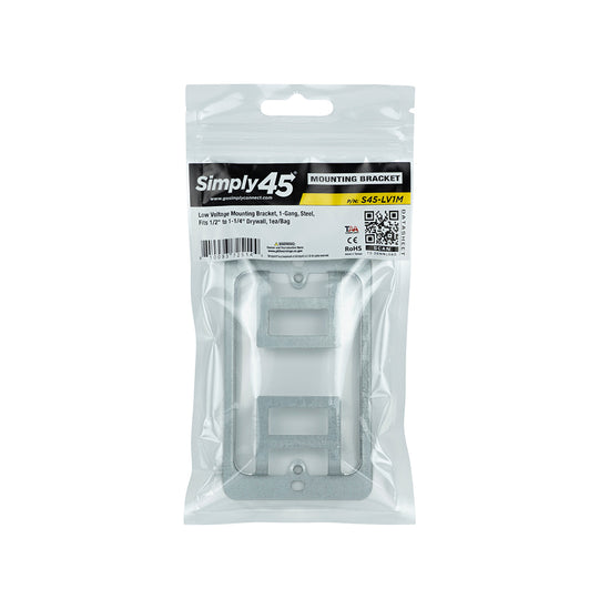 Simply45 Mounting Bracket, 1-Gang, Low Voltage, Cut-In, Steel, Fits 1/2" to 1-1/4" Drywall - 10/Pack