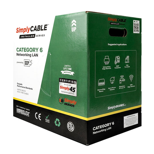 Simply Cable Cat6 Installer Series 500MHz 23AWG Solid BC, UTP, CMR ETL, PVC Jkt - 1000ft Box