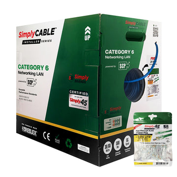 Simply Cable Cat6 Installer Series 500MHz 23AWG Solid BC, UTP, CMR ETL, PVC Jkt - 1000ft Box