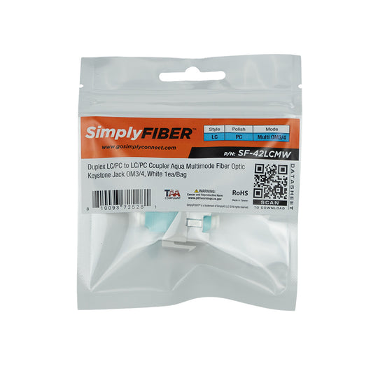 SimplyFIBER Duplex LC/PC to LC/PC Aqua Multimode Fiber Optic Keystone Jack OM3/4