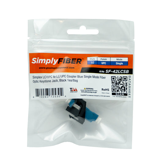 SimplyFIBER Simplex LC/UPC to LC/UPC Blue Single Mode Fiber Optic Keystone Jack