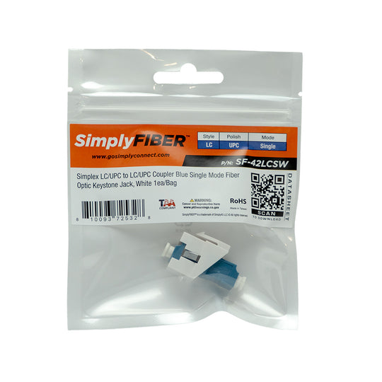 SimplyFIBER Simplex LC/UPC to LC/UPC Blue Single Mode Fiber Optic Keystone Jack