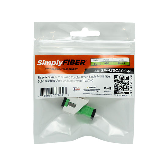 SimplyFIBER Simplex SC/APC to SC/APC Green Single Mode Fiber Optic Keystone Jack w/Shutter