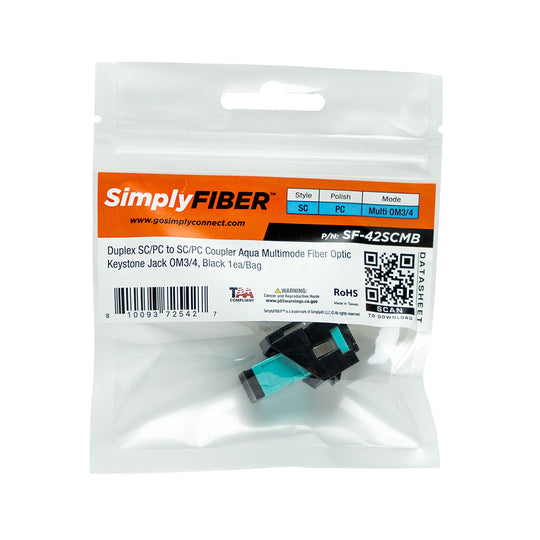 SimplyFIBER Duplex SC/PC to SC/PC Aqua Multimode Fiber Optic Keystone Jack OM3/4