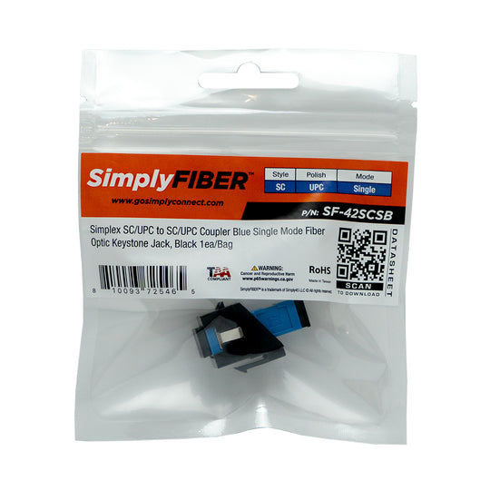 SimplyFIBER Simplex SC/UPC to SC/UPC Blue Single Mode Fiber Optic Keystone Jack