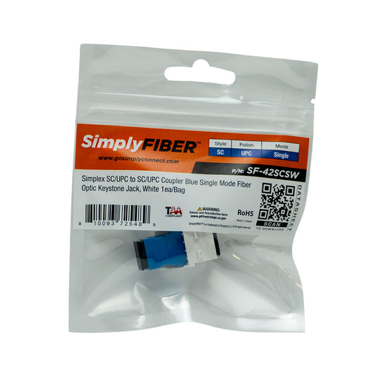 SimplyFIBER Simplex SC/UPC to SC/UPC Blue Single Mode Fiber Optic Keystone Jack