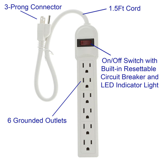 Surge Protector with 6 Outlets - 1.5ft
