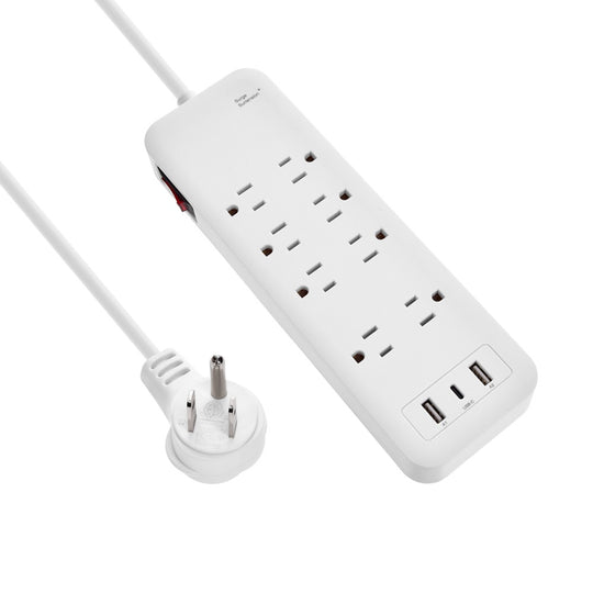 3Ft 8-Outlet Surge Protector 2USB-A+1USB-C,14AWG/3, 15A, 2450J