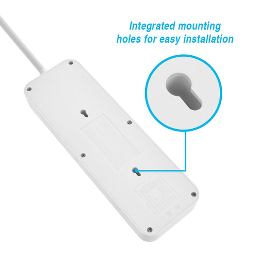 3Ft 8-Outlet Surge Protector 2USB-A+1USB-C,14AWG/3, 15A, 2450J