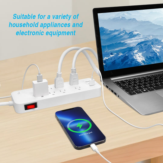 3Ft 8-Outlet Surge Protector 2USB-A+1USB-C,14AWG/3, 15A, 2450J