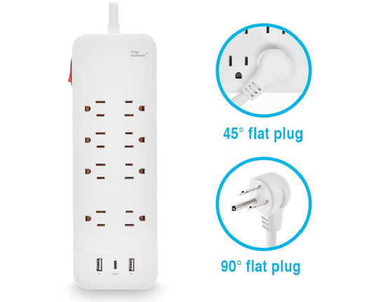 3Ft 8-Outlet Surge Protector 2USB-A+1USB-C,14AWG/3, 15A, 2450J
