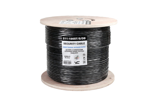 Vertical Cable Alarm-Security Cable, Shielded, Direct Burial, 18AWG, 6 Conductor Stranded, 1000ft Spool