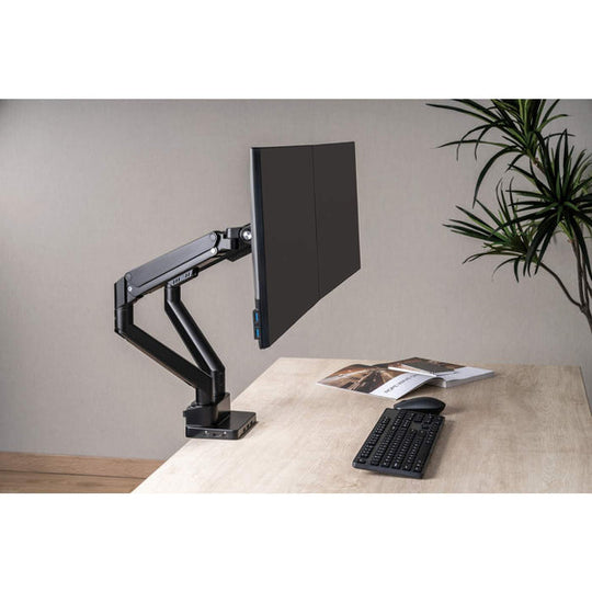 Manhattan Aluminum Gas Spring Dual Monitor Desk Mount with 8-in-1 Docking Station