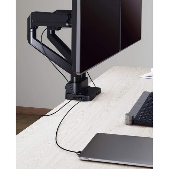 Manhattan Aluminum Gas Spring Dual Monitor Desk Mount with 8-in-1 Docking Station