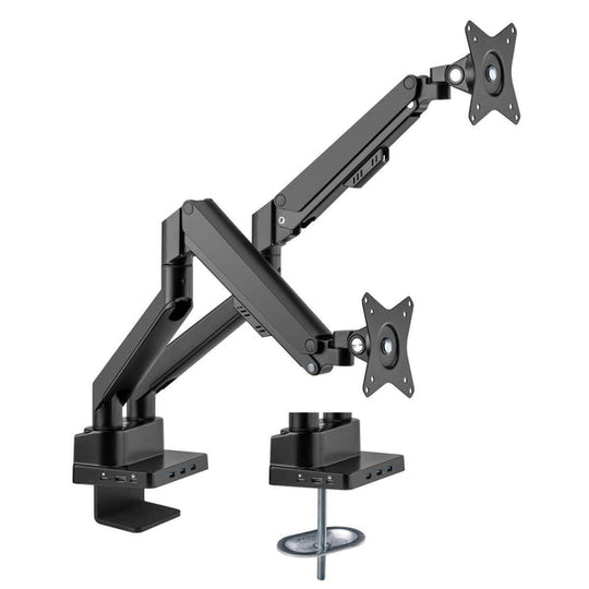 Manhattan Aluminum Gas Spring Dual Monitor Desk Mount with 8-in-1 Docking Station