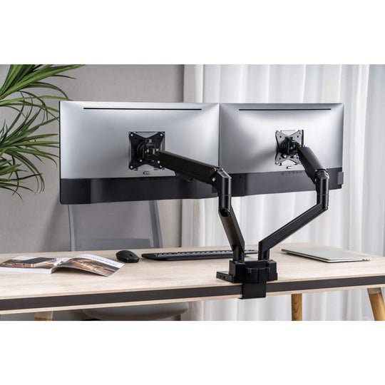 Manhattan Aluminum Gas Spring Dual Monitor Desk Mount with 8-in-1 Docking Station