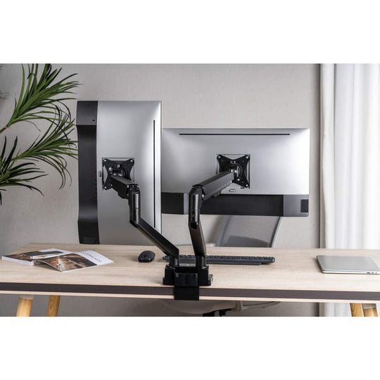 Manhattan Aluminum Gas Spring Dual Monitor Desk Mount with 8-in-1 Docking Station