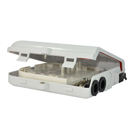 SCP FFTH Demarc Fiber Wall Box - Supports (6-8) 13mm Panel Mount Couplers (Not Included), Built-In Fiber Coiler, Weatherproof Indoor/Outdoor Rated, Wall/Pole Mountable