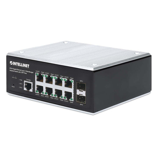 Intellinet Industrial 8-Port Gigabit Ethernet Layer 2+ Web-Managed Switch with 2 SFP Ports, 508834