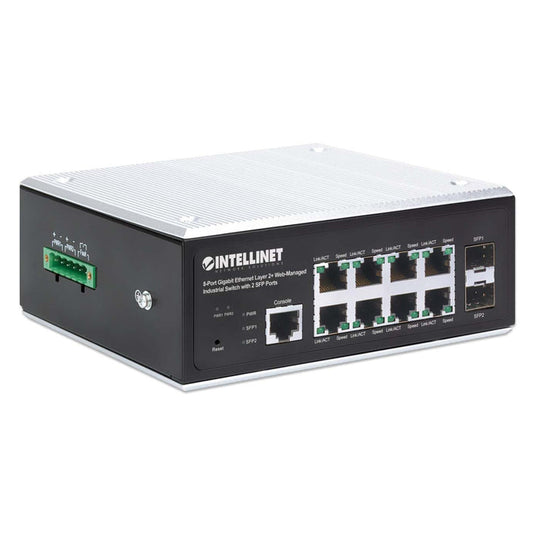 Intellinet Industrial 8-Port Gigabit Ethernet Layer 2+ Web-Managed Switch with 2 SFP Ports, 508834
