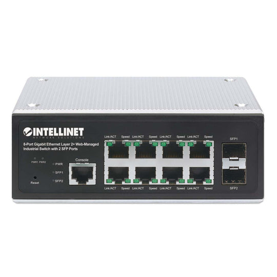 Intellinet Industrial 8-Port Gigabit Ethernet Layer 2+ Web-Managed Switch with 2 SFP Ports, 508834