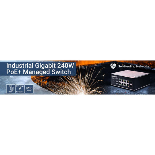 Intellinet Industrial 8-Port Gigabit Ethernet PoE+ Layer 2+ Web-Managed Switch with 2 SFP Ports, 508278