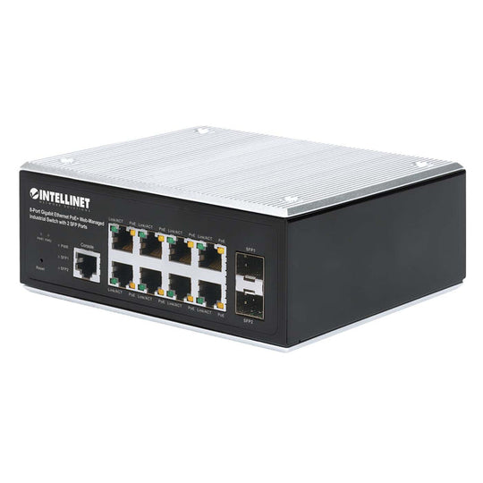 Intellinet Industrial 8-Port Gigabit Ethernet PoE+ Layer 2+ Web-Managed Switch with 2 SFP Ports, 508278