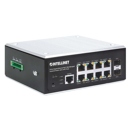 Intellinet Industrial 8-Port Gigabit Ethernet PoE+ Layer 2+ Web-Managed Switch with 2 SFP Ports, 508278