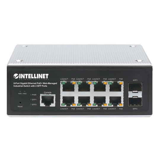 Intellinet Industrial 8-Port Gigabit Ethernet PoE+ Layer 2+ Web-Managed Switch with 2 SFP Ports, 508278
