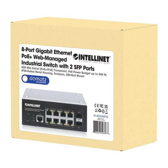 Intellinet Industrial 8-Port Gigabit Ethernet PoE+ Layer 2+ Web-Managed Switch with 2 SFP Ports, 508278