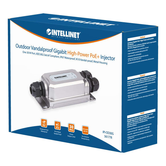Intellinet Outdoor Vandalproof Gigabit High-Power PoE+ Injector, 561778