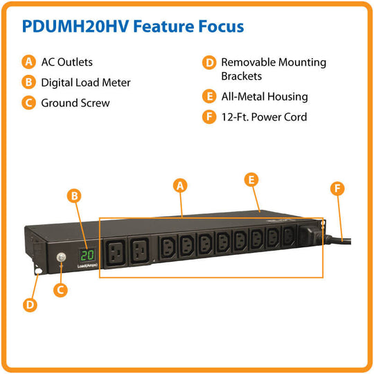 Tripp-Lite PDUMH20HV 3.2-3.8kW Single-Phase Metered PDU, 200-240V