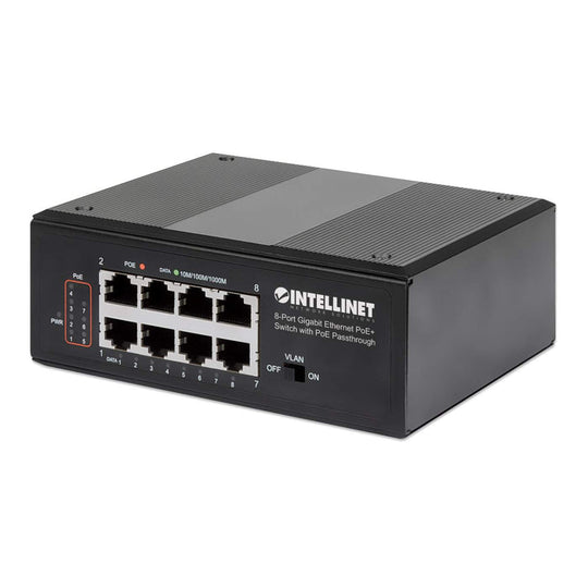 Intellinet PoE-Powered 8-Port Gigabit Ethernet PoE+ Industrial Switch with PoE Passthrough, 561624