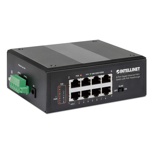 Intellinet PoE-Powered 8-Port Gigabit Ethernet PoE+ Industrial Switch with PoE Passthrough, 561624