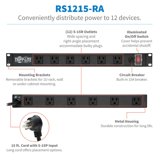 Tripp-Lite RS-1215-RA 1U Rack-Mount Power Strip