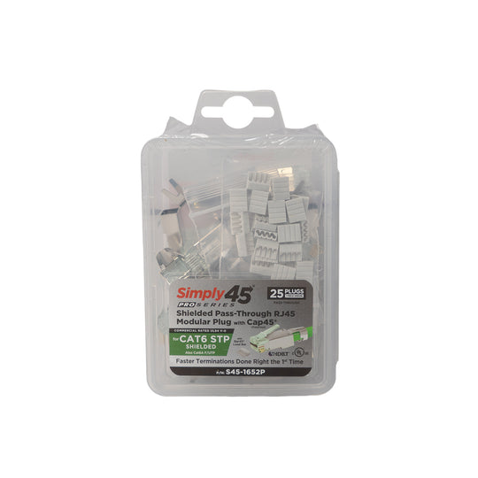 Simply45 ProSeries Cat6 Shielded External Ground Pass-Through RJ45 Modular Plugs with Bar45™ & Cap45® - 25 Pack