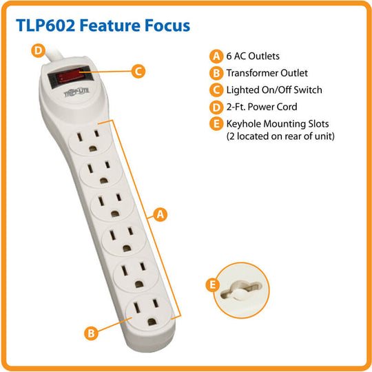 Tripp Lite TLP602 Protect It! 6-Outlet Home Computer Surge Protector