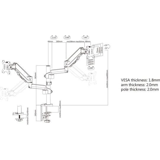 Manhattan Universal Gas Spring Dual Monitor Mount, 461597