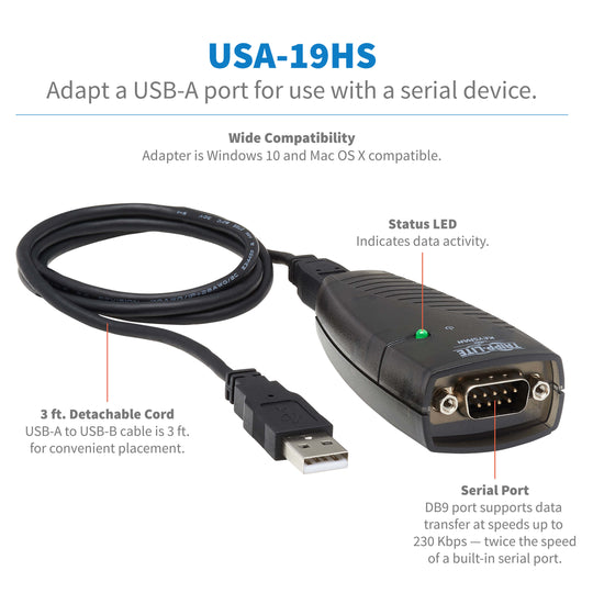 Tripp-Lite USA-19HS Keyspan High-Speed USB to Serial Adapter, TAA