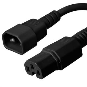 C14 to C15 Power Cord – 15A, 250V, 14/3 SJT - Black