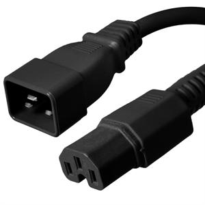 C20 to C15 Power Cord – 15A, 250V, 14/3 SJT, Black