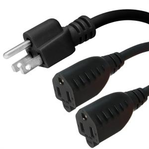 5-15P to 2x 5-15R Splitter Power Cord – 15A, 125V, 14/3 SJT, Black
